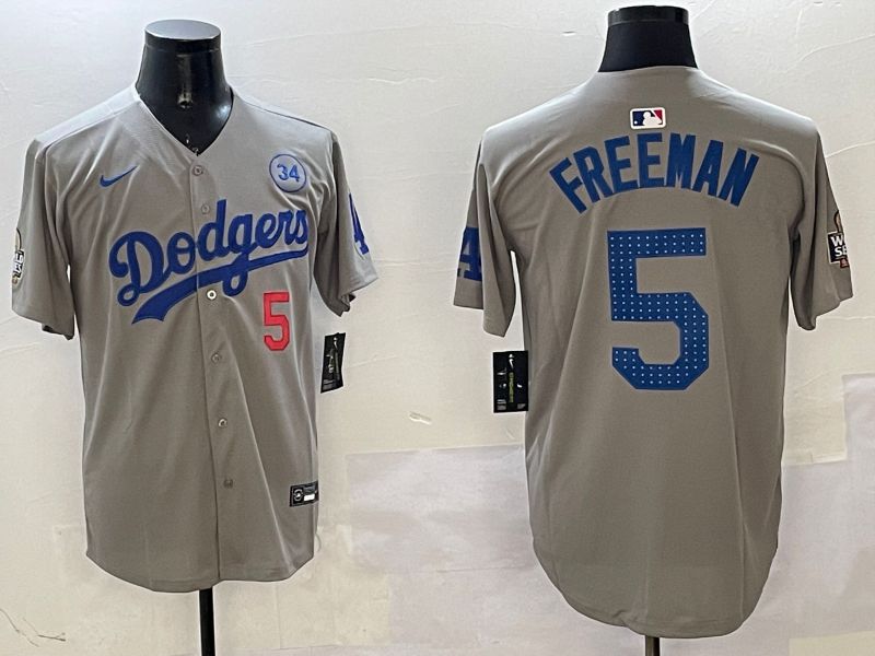 Men Los Angeles Dodgers #5 Freeman Grey Blue Fashion Game 2025 Nike MLB Jersey style 326